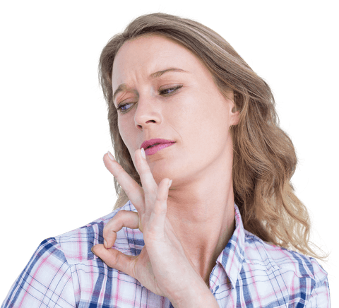 Caucasian Woman Gesturing Flick on Transparent Background