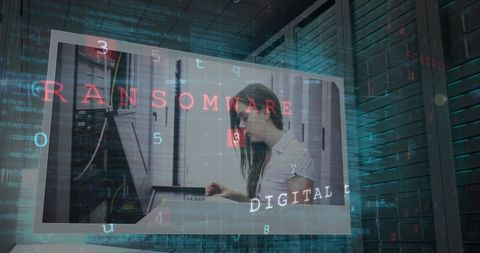 Cybersecurity Alert with Woman in Server Room Visualizing Ransomware - Download Free Stock Images Pikwizard.com