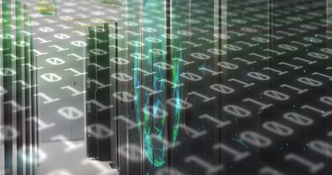 Digital Binary Code Overlay on Server Room - Download Free Stock Images Pikwizard.com