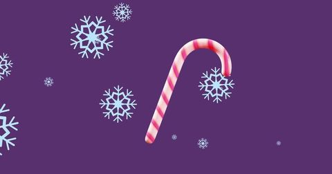 Festive Candy Cane with Snowflakes on Purple Background