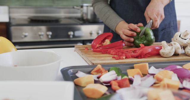 Person Chopping Bell Peppers and Vegetables in Modern Kitchen - Download Free Stock Images Pikwizard.com