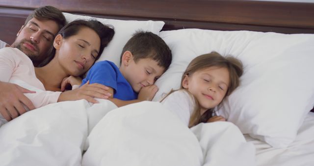 Family Sleeping Peacefully in Bed, Comfortable and Cozy Morning - Download Free Stock Images Pikwizard.com