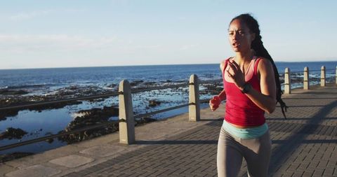 Coastal Promenade Workout Asian Jogger in Morning
