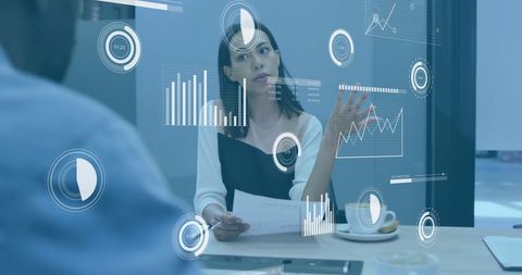 Mixed-Race Businesswoman Using Digital Interface for Data Visualization - Download Free Stock Images Pikwizard.com