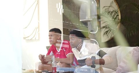 Watching friends interacting with augmented reality checkout on sofa