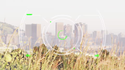 Cityscape and Nature Overlap with Digital Interface Elements