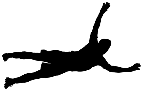 Silhouette of goalkeeper jumping on transparent background