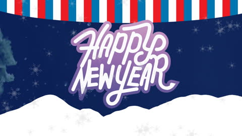 Festive Happy New Year Typography with Falling Snow