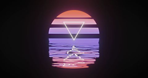 Retro abstract sunset with neon trance aesthetic