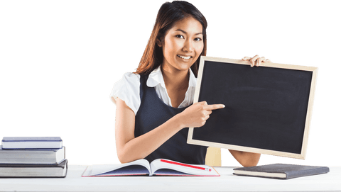 smiling woman pointing black chalkboard transparent background - Download Free Stock Videos Pikwizard.com