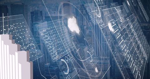 Digital Interface Overlay on City Skyline with Futuristic Data Visualization - Download Free Stock Images Pikwizard.com