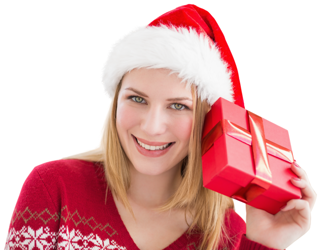 Smiling Woman in Santa Hat Plus Gift on Transparent Background - Download Free Stock Videos Pikwizard.com