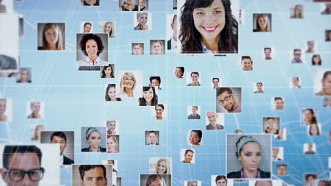 Social Network Icons over Digital Grid