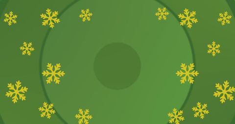 Falling Yellow Snowflakes on Green Background for Festive Designs