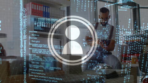 Businessman in Modern Office Analyzing Data Through Virtual Interface