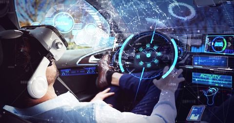 Businessman Explores Futuristic Technology in Self-Driving Car - Download Free Stock Images Pikwizard.com