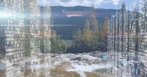 Digital Integration of Technology and Nature in Tranquil Mountain Landscape