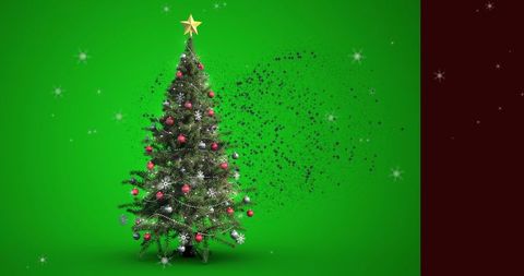 Vibrant Christmas Tree with Gold Star on Green Background