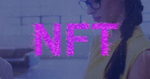 Vibrant NFT Graphic in Modern Office Environment