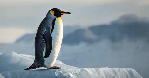 Emperor Penguin Standing on Antarctic Ice Ledge in Daylight