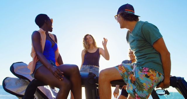 Diverse Group of Friends Enjoying Beach Day on Deck Chairs - Download Free Stock Images Pikwizard.com