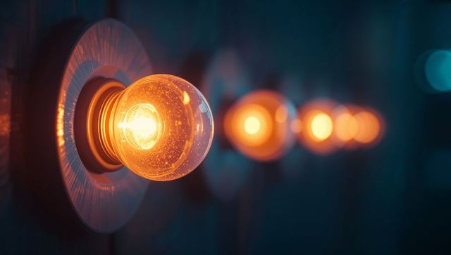Vintage glowing incandescent bulbs in corridor with metal backplates