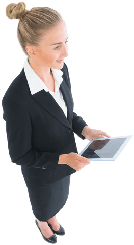 Transparent Businesswoman Holding Tablet Posed