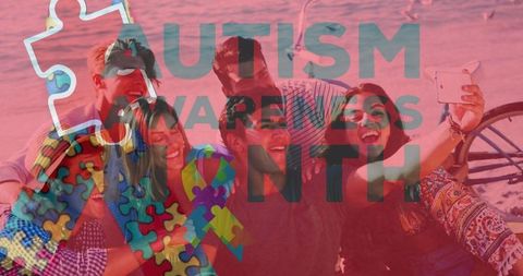 Celebrating Autism Awareness Month with Friends at the Beach - Download Free Stock Images Pikwizard.com
