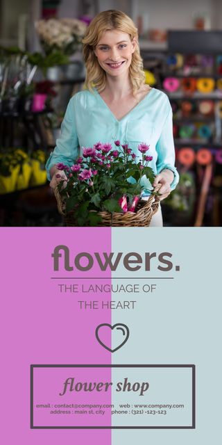 Smiling Woman Holding Bouquet Promotes Flower Shop Services - Download Free Stock Templates Pikwizard.com