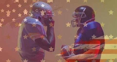 Diverse American Football Players with USA Flag Background Showcasing Patriotism and Competition - Download Free Stock Images Pikwizard.com