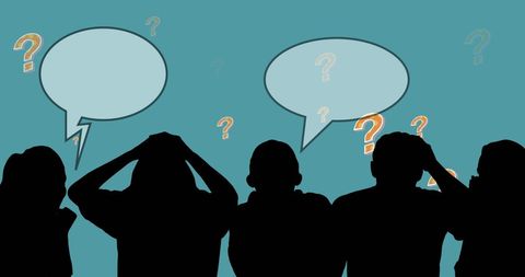 silhouettes contemplating questions with speech bubbles - Download Free Stock Images Pikwizard.com