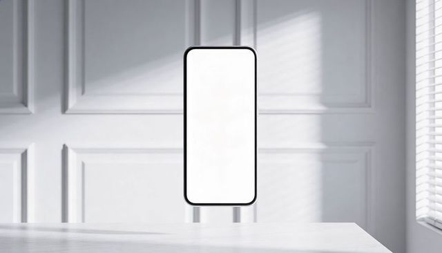 Minimalist vertical smartphone mockup floating on dual stand with blank portrait screen