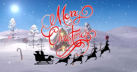 Merry Christmas with Santa Sleigh and Snowy Scenery