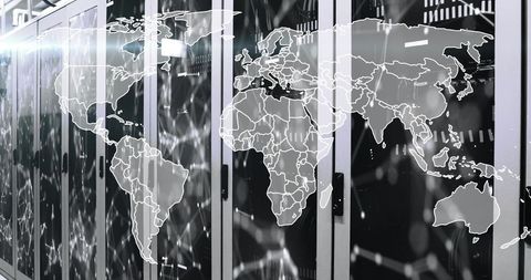 Global Data Processing Concept with World Map Overlaying Computer Servers - Download Free Stock Images Pikwizard.com