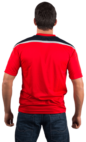 Transparent Back View of Man in Red Football Jersey