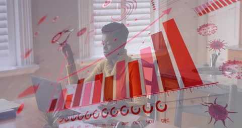 Businesswoman Analyzing Data with Statistical Graph Overlay