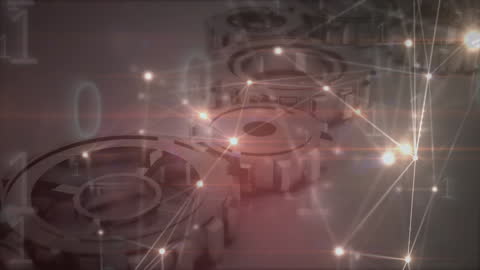 Futuristic Network with Gears and Digital Connections
