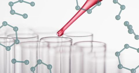Chemical structures overlay on lab equipment for scientific research