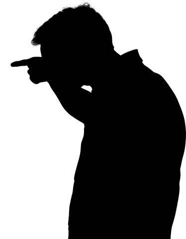 Transparent silhouette of pointing man standing confidently