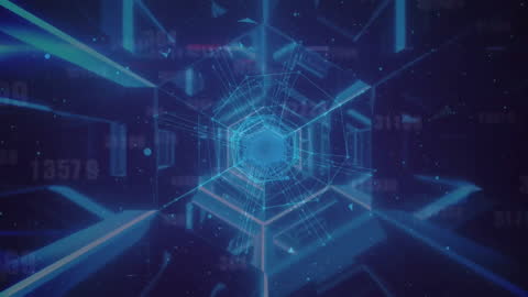 Futuristic Globe Animation in Hexagonal Tunnel