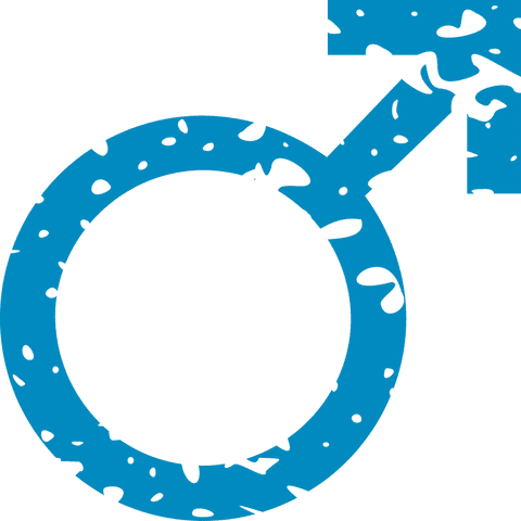 Distressed blue male gender symbol on transparent background