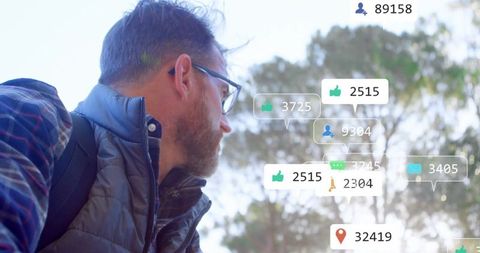 Hiker Checking Social Media Connectivity in Nature