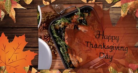 Festive Thanksgiving Roast Turkey with Holiday Greeting