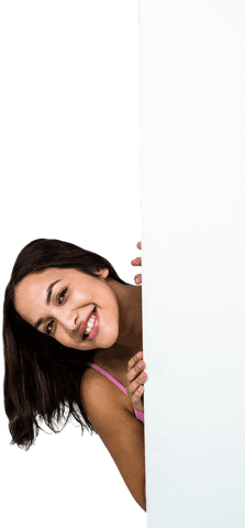 Smiling Woman Peeking Behind Transparent White Board - Download Free Stock Videos Pikwizard.com