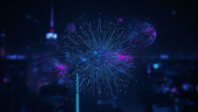 Glowing Data Sphere with Network Lines and Neon Particles