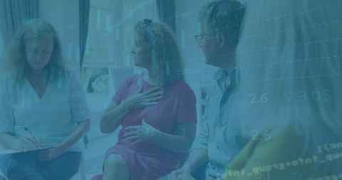 Mixed demographics support session with financial overlay