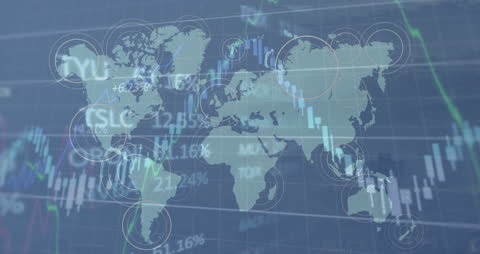 Global Financial Chart Overlay on World Map