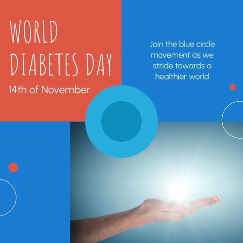 world diabetes day poster with hand and blue circle symbol - Download Free Stock Templates Pikwizard.com