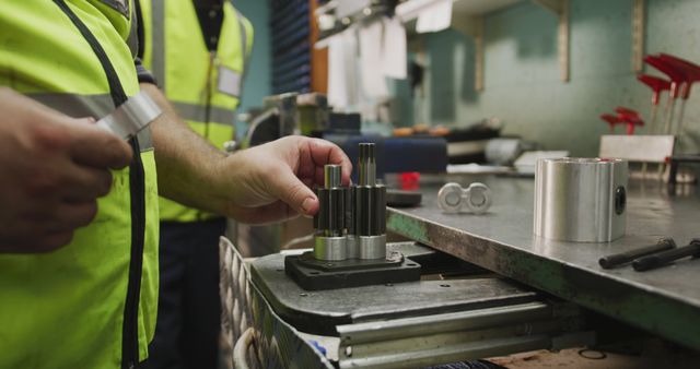 Engineers Working on Mechanical Parts in Industrial Workshop - Download Free Stock Images Pikwizard.com