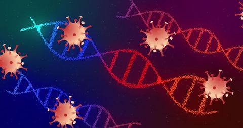 DNA Helix and Virus Molecules in Futuristic Digital Space